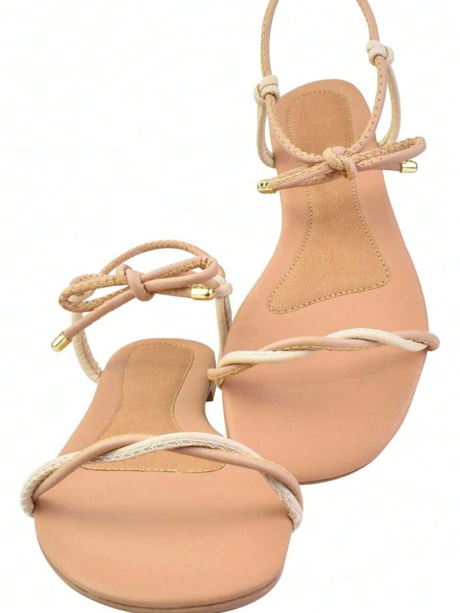 Colorful Strappy Flip Flops, Comfortable, Lace-Up, New Release | Zah Calçados - Màu be - Xem 1