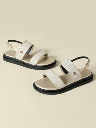 Tjocka damsandaler med spänne, färgblockssandaler i retrostil, bohemiska, öppna tår, bekväma, minimalistiska sommarskor, platta, halkfria, strandskor, eleganta med klänningar, prickiga canvasskor, vår/höst, godisfärgade, guldfärgad rund tå, romerska sandaler med metallknappar