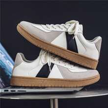 Men's Retro Runnings Shoes, Lace-Up Leather Panel Breathable Comfortable Casual Sneakers