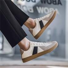 Men's Retro Runnings Shoes, Lace-Up Leather Panel Breathable Comfortable Casual Sneakers