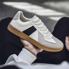 Men's Retro Runnings Shoes, Lace-Up Leather Panel Breathable Comfortable Casual Sneakers