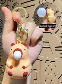 1pc Cute Cartoon Squeeze Stress Relief Plush Doll Bubble Blower Capybara Keychain, Car Bag Pendant Halloween Valentine's Day Valentines Car Accessories Bag Charm School Goth Y2k Christmas Gift Ideas Bag Accessories Lanyards With Id Holder Car Accessories Bag Charms - Khaki - View 3