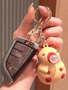 1pc Cute Cartoon Squeeze Stress Relief Plush Doll Bubble Blower Capybara Keychain, Car Bag Pendant Halloween Valentine's Day Valentines Car Accessories Bag Charm School Goth Y2k Christmas Gift Ideas Bag Accessories Lanyards With Id Holder Car Accessories Bag Charms - Khaki - View 2