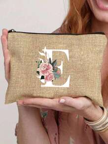 1 件字母 A-Z 花卉印花化妆包，送给女孩的礼物，可爱复古简约时尚字母图案印花包，小物件化妆包，包，化妆包，洗漱包，手拿包，轻便折叠包，简易购物袋，教师礼物手拿包，适用于护士、医生、教师包，适合个人旅行化妆品学校用品旅行必需品化妆包节日必需品化妆包化妆包化妆品收纳袋节日冬季 2024 化妆品收纳袋化妆品收纳