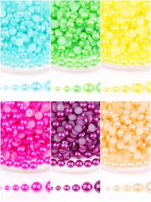 2mm,3mm,4mm,5mm,6mm,8mm,10mm,7 Sizes Non-AB Normal Colors Flat Back Half Round Pearls, Multi Colors Crystal Gems Non Hot Fix DMC Jewelry Rhinestones Beads Stones Diamond 3D Pattern Design Accessories Glitter Manicure Decal Decorations For Clothes,Bag,Shoes,Cups,Phone Covers,Handicrafts,Diy Trim. - Non-aB Colors - View 2