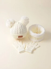 1 套男女通用双绒球针织帽、围巾和手套 3 件套，适合 2-6 岁儿童，适合秋冬季日常使用和户外运动的保暖服装 - 3PC - 查看 6