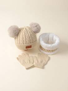 1 套男女通用双绒球针织帽、围巾和手套 3 件套，适合 2-6 岁儿童，适合秋冬季日常使用和户外运动的保暖服装 - 3PC - 查看 8