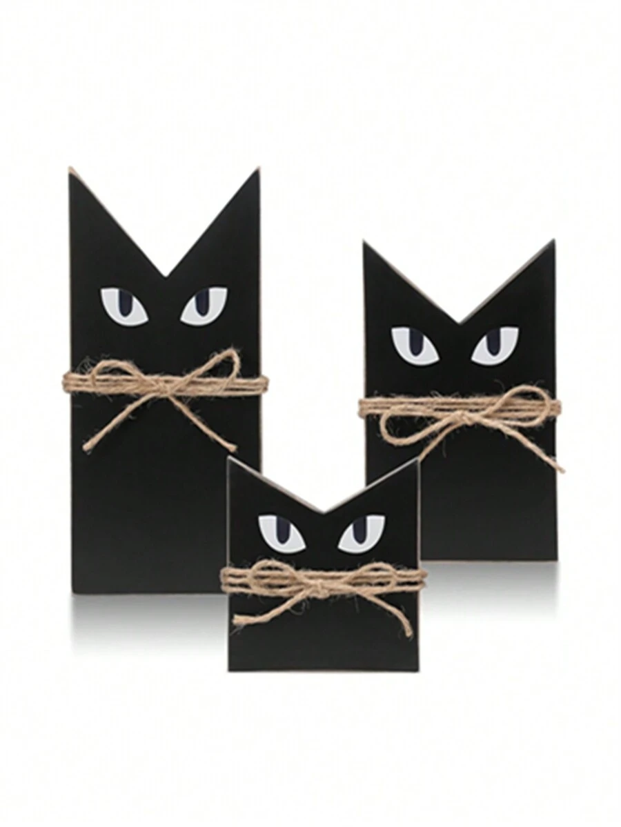 3 件套农舍万圣节装饰套装 - 质朴的木制黑猫和幽灵主题，非常适合分层托盘和斗篷装饰，非常适合家庭、卧室、客厅 - 艺术条纹设计，涂漆饰面 - 彩色 - 查看 1