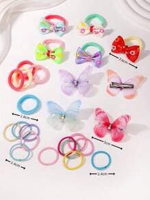 VBOOR 266 pièces Elastiques à cheveux papillon arc-en-ciel, ensemble cadeau d'accessoires pour cheveux à pinces papillon de couleurs bonbon douces pour filles