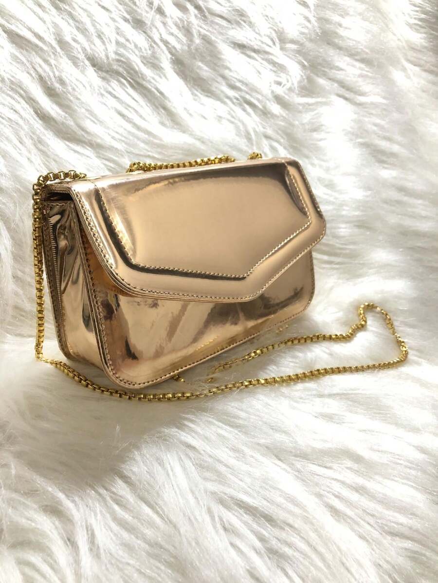New Arrival Mini Party Bag Metallic Mirrored Cell Phone Holder Coin Purse With Gold Chain - 香檳色 - 查看 1