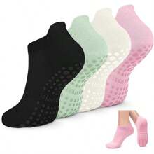 4 Pairs,Non Slip Pilates Socks With Grips For Women, Grip Socks For Yoga Barefoot Workout Anti Skid Athletic Socks Ballet