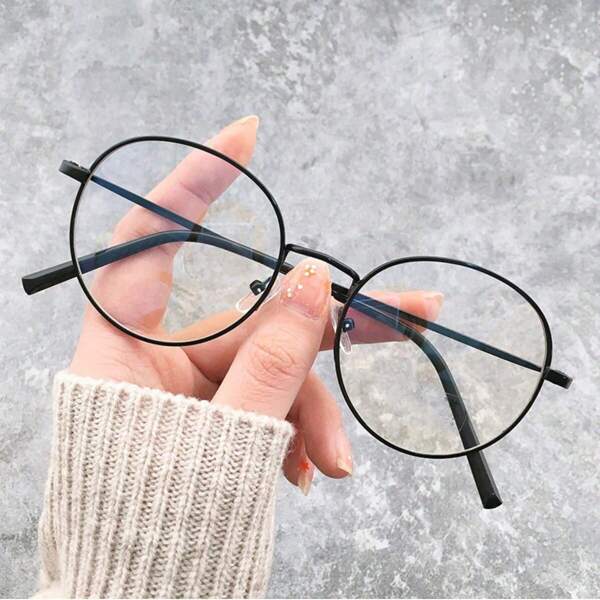 1pc Metal Frame Oval Decorative Glasses, New Style Computer Glasses, Korean Fashion Asymmetrical Metal Glasses, Livestream Explosion Model Non-Prescription Glasses, Retro Metal Eyeglasses Frame For Women