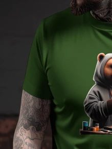 Unisex "Bear Graffit" T-Shirt 100% Cotton - 橄欖綠 - 查看 3