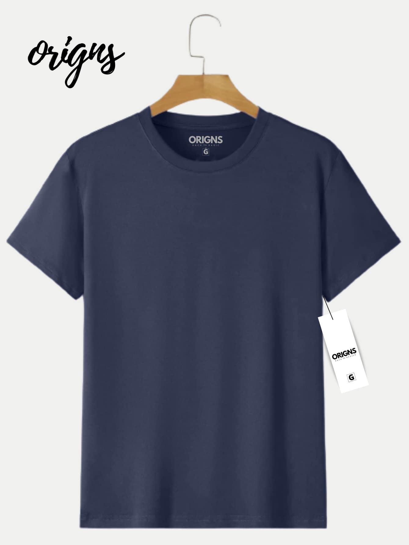 Men's Basic Plain Short Sleeve Cotton T-Shirt Colors ORIGNS - Navy Blue - View 1