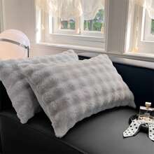 1 pieza Funda de almohada de peluche de conejo de unicolor minimalista, suave, resistente a las arrugas, transpirable, 1 pieza, sin relleno, adecuada para almohadas individuales/dobles/de pareja, inserto de almohada de peluche de leche espesado, doble cara de felpa, grueso y cálido, comodidad amigable con la piel tipo nube, funda de almohada de felpa tipo copo de nieve, de moda y sencilla, fina y cálida, 8 colores 4 tamaños, para dormitorio, habitación de invitados, dormitorio, uso familiar y de temporada