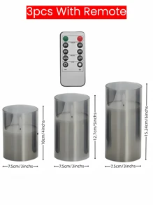 3pcs LED Flameless Candle Lights, Realistic Flickering Candles, 3D Flame Candles, Decorative Unscented Pillar Candles, 3-Piece Battery Operated (Grey), Suitable For Party, Halloween, Christmas, Wedding, Tabletop, Holiday Atmosphere Lighting - Grey - View 12