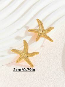 2 Stücke neue 18K vergoldete asymmetrische Seestern Design Ohrringe aus Edelstahl, Strandgeschenk