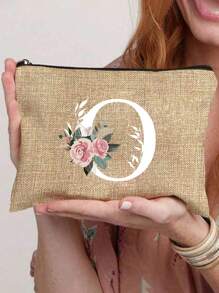 1 件字母 A-Z 花卉印花化妆包，送给女孩的礼物，可爱复古简约时尚字母图案印花包，小物件化妆包，包，化妆包，洗漱包，手拿包，轻便折叠包，简易购物袋，教师礼物手拿包，适用于护士、医生、教师包，适合个人旅行化妆品学校用品旅行必需品化妆包节日必需品化妆包化妆包化妆品收纳袋节日冬季 2024 化妆品收纳袋化妆品收纳