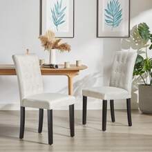 VECELO Tufted Dining Room Chairs Set Of 6, Parsons Diner Chairs Upholstered Side Kitchen Chairs With Solid Wood Legs And Padded Seat - 米色 - 查看 10