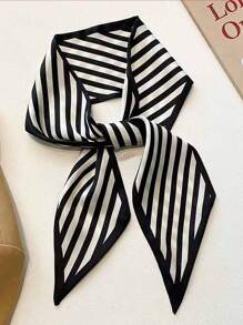 4pcs/Set Elegant Black And White Silk Scarves & Floral Pattern Hairbands,  Multi-Use For Daily Life And Vacation