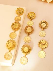 2 件时尚镀金硬币吊坠胸针镂空花朵设计围巾纽扣袖扣库尔德新娘礼服珠宝礼物情人节、妈妈、母亲、母亲节、礼物