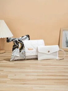 2pcs/Set Women's Rhombus Simple Fashion Square Handbags - White - View 3