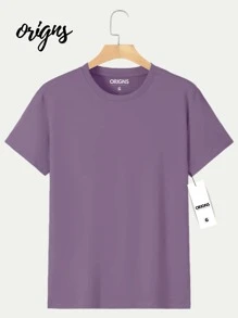 Men's Basic Plain Short Sleeve Cotton T-Shirt Colors ORIGNS - 紫丁香色 - 查看 1