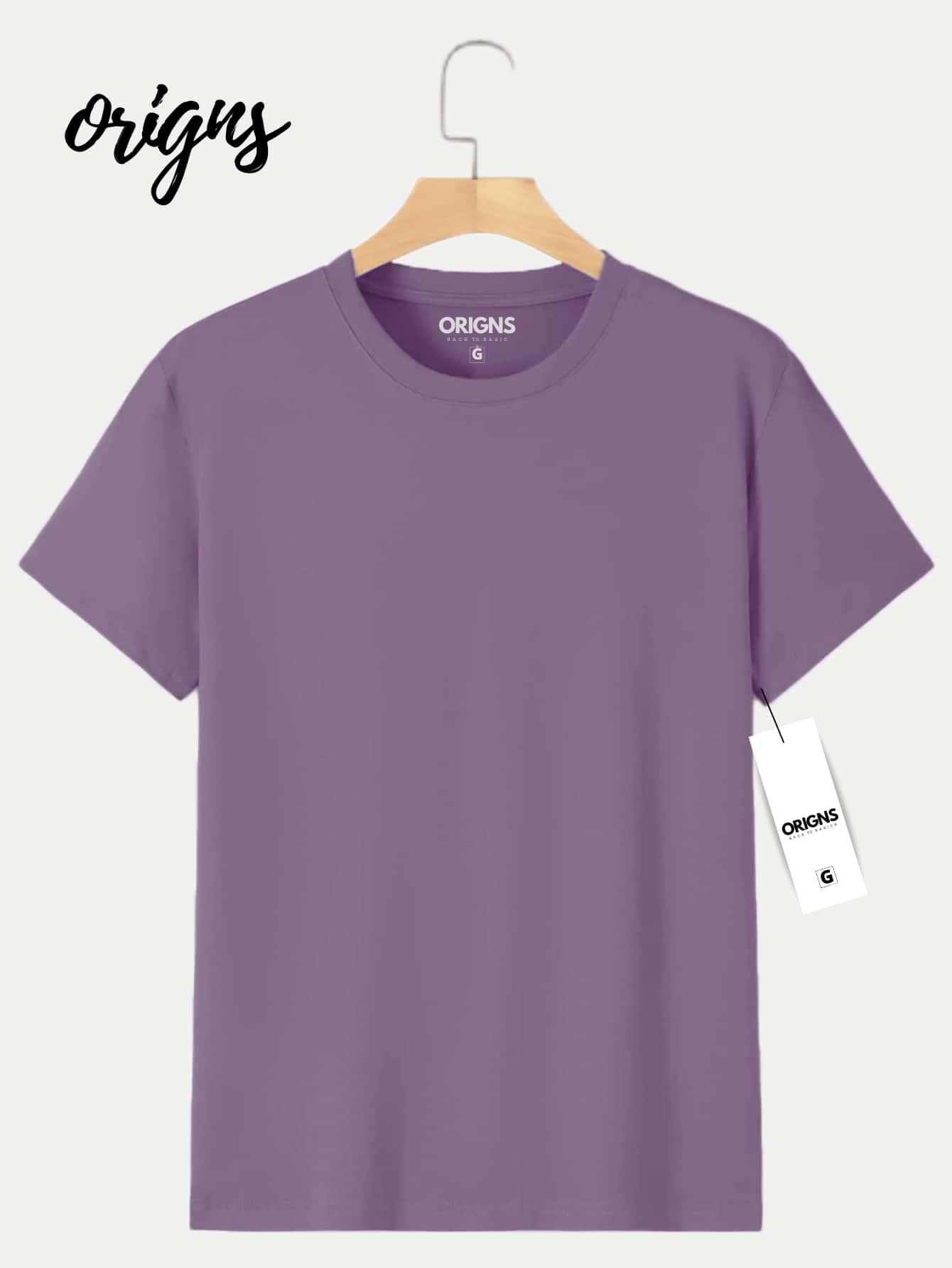 Men's Basic Plain Short Sleeve Cotton T-Shirt Colors ORIGNS - 紫丁香色 - 查看 1
