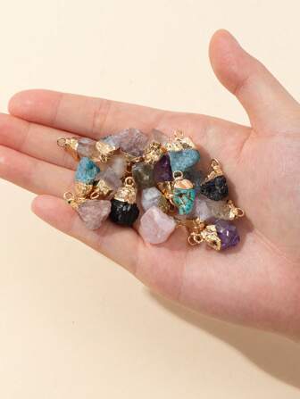 1 件 DIY 随机形状迷你芯片吊坠 - 黑色碧玺/白色石英/蓝色蓝宝石/蓝色石英/粉红色石英/草莓石英/绿松石/绿色石英/紫水晶/黄色石英/闪亮石