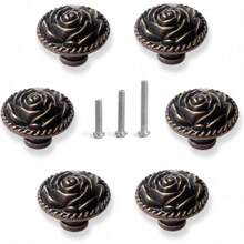 Vintage Rose Cabinet Knobs, Antique Bronze Cupboard Dresser Door Pull Round Zinc Alloy Knob Flower Drawer Handles With 3 Sized Screws For Furniture Kitchen Cupboard Closet Wardrobe - Bronze - View 6
