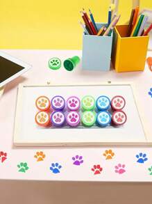 Set de 6/12 sellos con huella de pata con tinta automática, mini set de sellos de pata de perro de colores, ideal para maestros, motivación y regalos de fiesta, mini artículos de oficina y regalos de fiesta - Multicolor - Ver 6