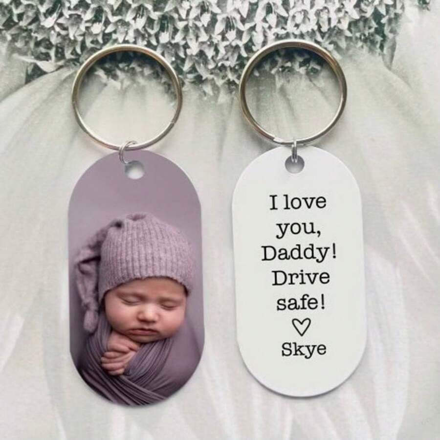 Móc khóa tùy chỉnh cho bố, Móc khóa ảnh I Love You Dad, Quà tặng Ngày của Cha được cá nhân hóa, Quà tặng cho bố mới, Móc khóa hai mặt có hình ảnh - Bạc - Xem 1