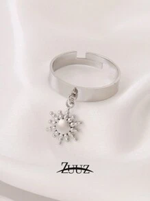 1 pieza Anillo con colgante de sol de acero inoxidable con baño de oro de 18K, de diseño geométrico abierto, anillo para mujer, mejor regalo de amigas