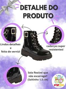 Children's Combat Boot For Girls, Stylish, Comfortable, Shiny Blogger - 黑色 - 查看 4