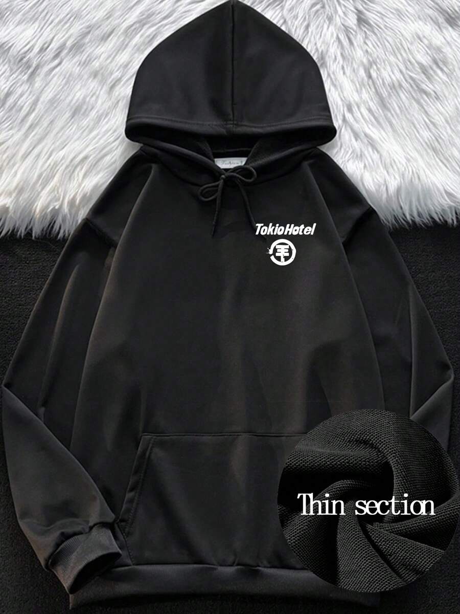 Back Print Hoodie Men Vintage Oversized Sweatshirt Men's Gothic Black Streetwear 400g - Black - View 1