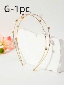 3 piezas Diademas elegantes con decoración de hojas y pedrería - Dorado - Ver 10