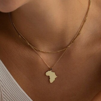 18K Gold Africa Necklace For Women, Gold Africa Pendant, Travel Necklace,Everyday Necklace,Exquisite Jewelry Gifts For Women