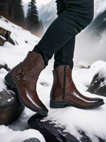 Western Cowboy Boots With Side Zipper Pointed Toe Mid-Calf Men Boots - Brown - View 10