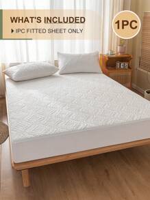 1pc Waterproof Fitted Sheet, Beding, Bed Sheet, Mattress Cover, Soft And Comfortable Mattress Protector, Breathable Bed Cover, Dustproof And Non-Slip Design, Ideal Easter Gift, For Mother's Day Gift, Perfect Holiday Gift, For Single/Twin/Full/King/Queen Bed Sizes, Machine Washable (Without Pillowcase) - White - View 2