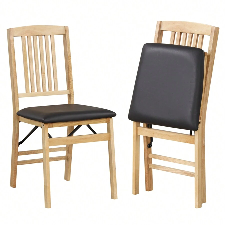 Folding Dining Chairs Set Of 2 Foldable Upholstered Kitchen Chairs - Black - View 1
