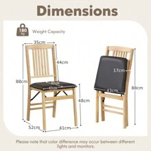 Folding Dining Chairs Set Of 2 Foldable Upholstered Kitchen Chairs - Black - View 2