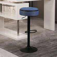 Binlin Taburetes de bar giratorios y sin respaldo de tela de lino con reposapiés, sillas de bar ajustables en altura con base de metal para cocina, pub, isla, juego de 2, azul