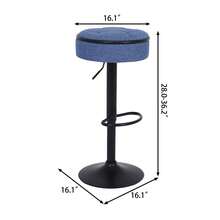 Binlin Taburetes de bar giratorios y sin respaldo de tela de lino con reposapiés, sillas de bar ajustables en altura con base de metal para cocina, pub, isla, juego de 2, azul