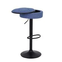 Binlin Taburetes de bar giratorios y sin respaldo de tela de lino con reposapiés, sillas de bar ajustables en altura con base de metal para cocina, pub, isla, juego de 2, azul