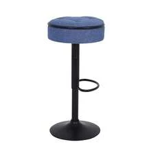 Binlin Taburetes de bar giratorios y sin respaldo de tela de lino con reposapiés, sillas de bar ajustables en altura con base de metal para cocina, pub, isla, juego de 2, azul