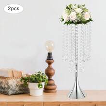 HOHOBLA LOYALHEARTDY-BTG 2pcs Crystal Silver Centerpieces For Tables - 21.9'' Tall Chandelier Centerpiece Flower Vase With Beads, Elegant Centerpiece Table Decorations For Wedding, Banquet, Party Decor[Best Gift For Family&Friends] - 銀色 - 查看 3