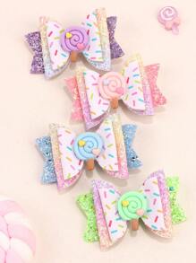 4pcs Gradient Color Hair Bow Clips For Toddlers Girls , Shining Glitter Candy Color Hair Bows ,Cute Lollipop Accessories Hair Pins ,Hair Accessories For Kids Teens ,Suitable Daily Life ,Favor Gifts - Multicolor - View 1