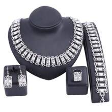 1 Set Middle Eastern Gold Plated Crystal Necklace, Bracelet, Earrings, Ring Jewelry Set, Suitable For Women's Wedding, Party Wear, Gift
