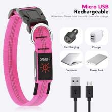 2 Pack Light Up Dog Collars - USB Rechargeable LED Dog Collar Adjustable Glowing Dog Collar Lights For Night Walking - Pink - View 6