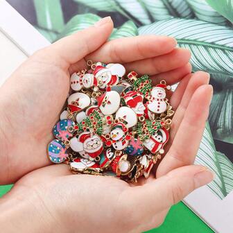 30/50件多色混合油滴合金圣诞老人系列吊坠手工DIY项链手链钥匙扣配件圣诞礼物